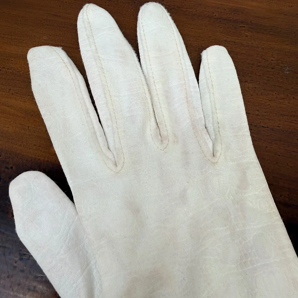 Vintage Cream Textured Opera Length Formal Evening Bridal Gloves Mid Century